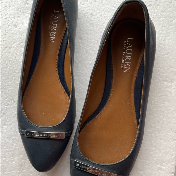 CLEARANCE 🚨 Authentic LAUREN RALPH LAUREN Navy Blue Farrel 100% Leather Flats - Picture 3 of 12